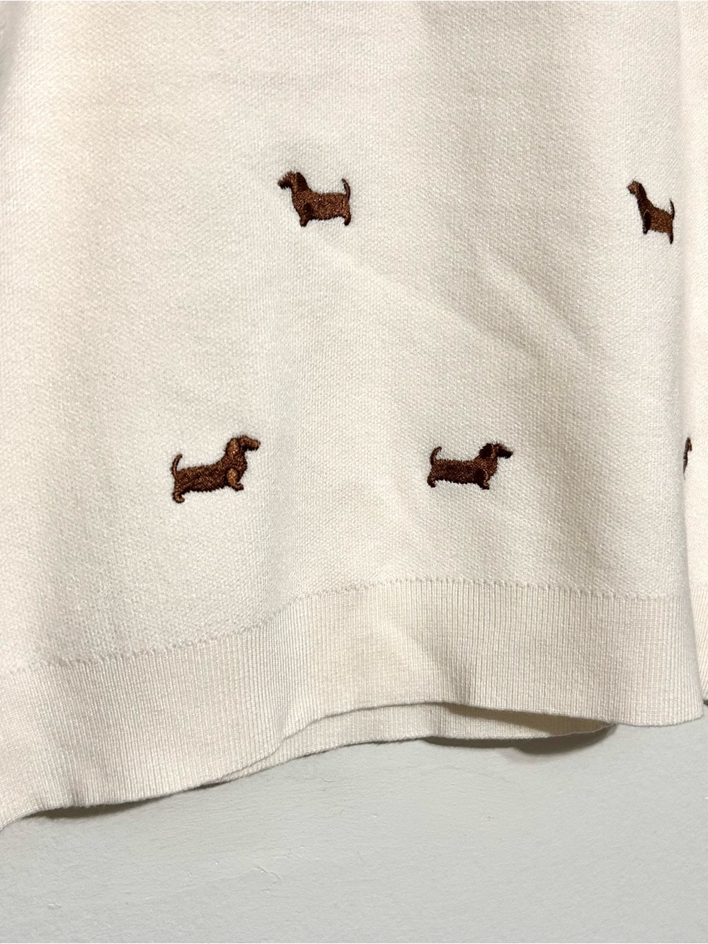Anthropologie Cream Beige Dog Dachshund Sweater Puff Sleeve preppy old money NWT - Picture 7 of 12